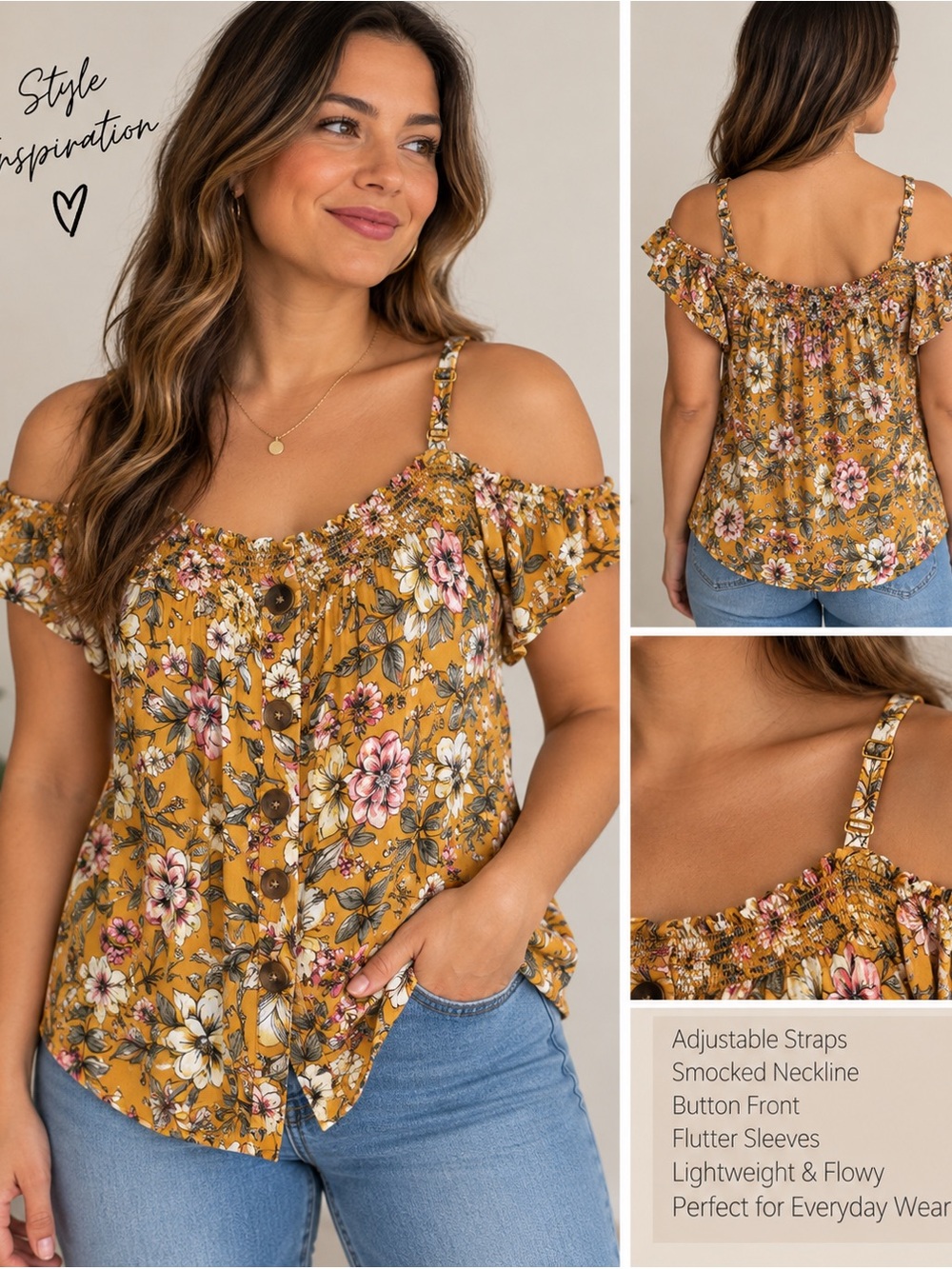 Torrid Mustard Floral Button Front Boho Blouse Size 2 18/20